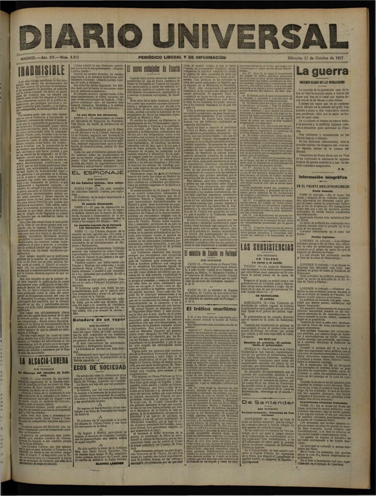 Miniatura de Diario Universal del 17 de octubre de 1917