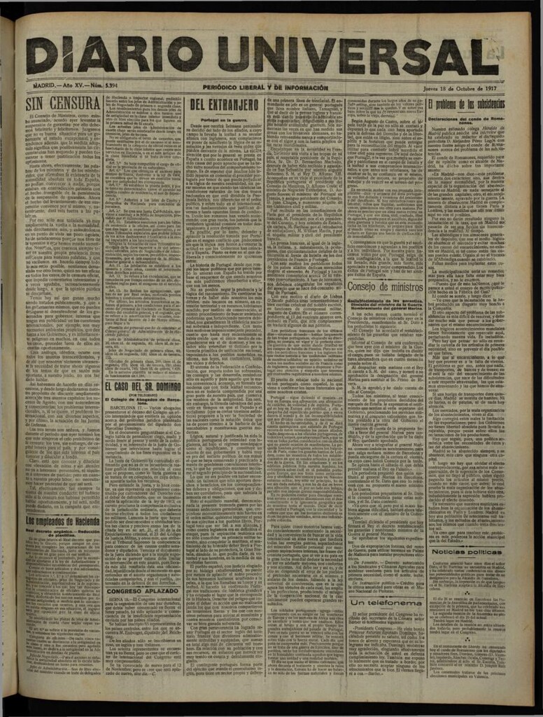 Miniatura de Diario Universal del 18 de octubre de 1917