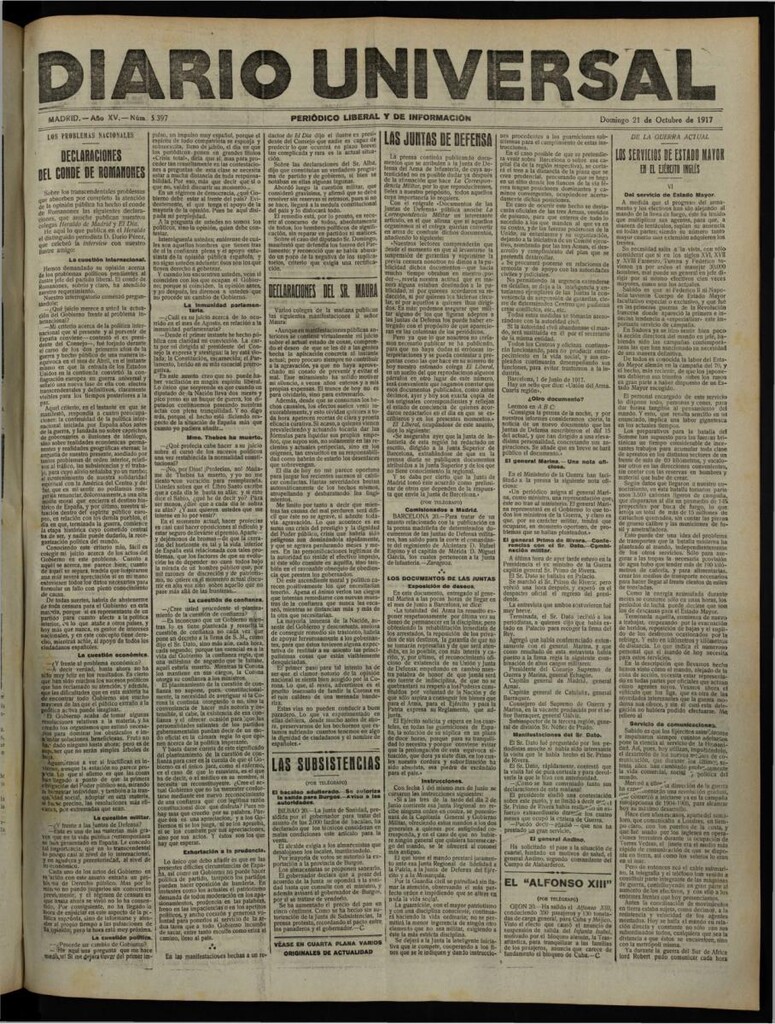 Miniatura de Diario Universal del 21 de octubre de 1917