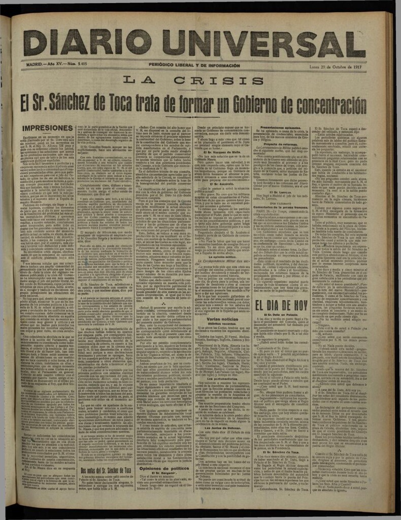 Miniatura de Diario Universal del 29 de octubre de 1917