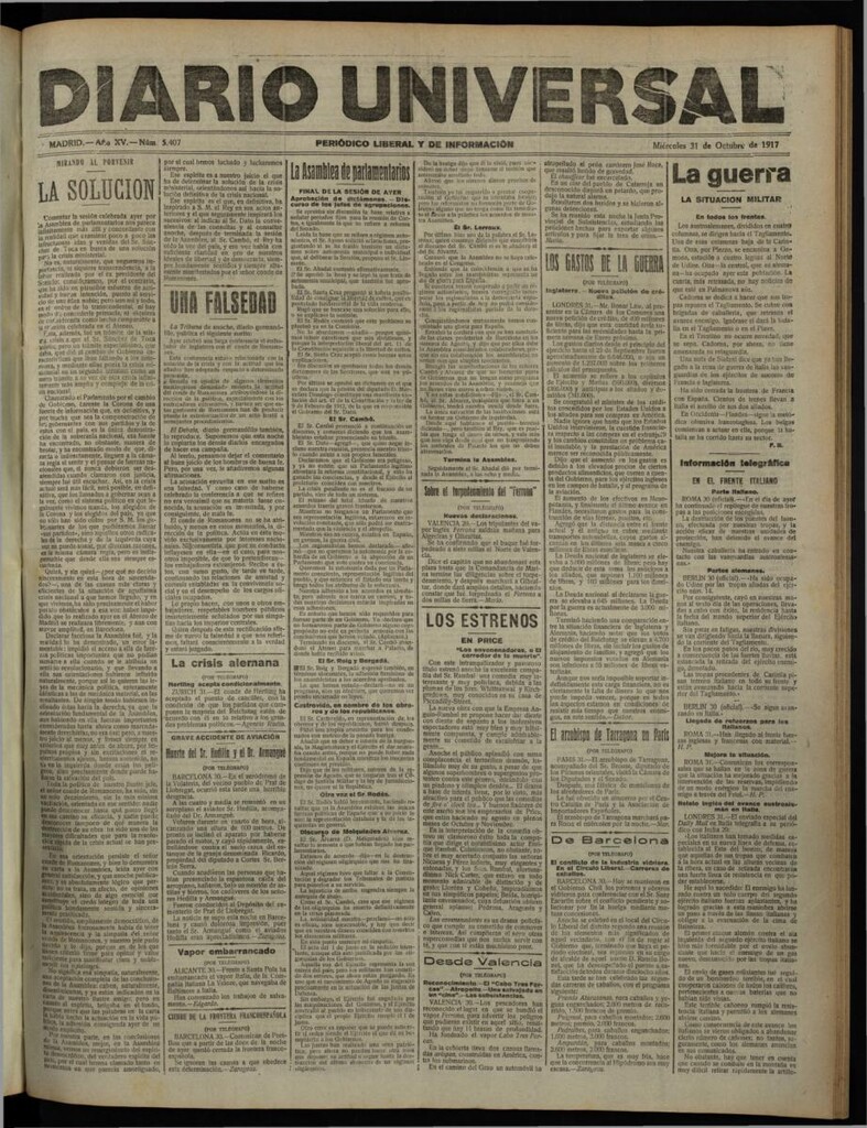 Miniatura de Diario Universal del 31 de octubre de 1917
