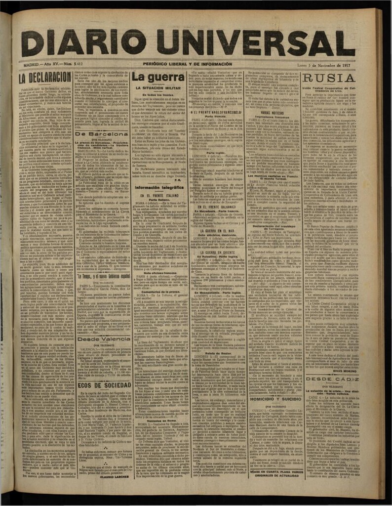 Miniatura de Diario Universal del 5 de noviembre de 1917