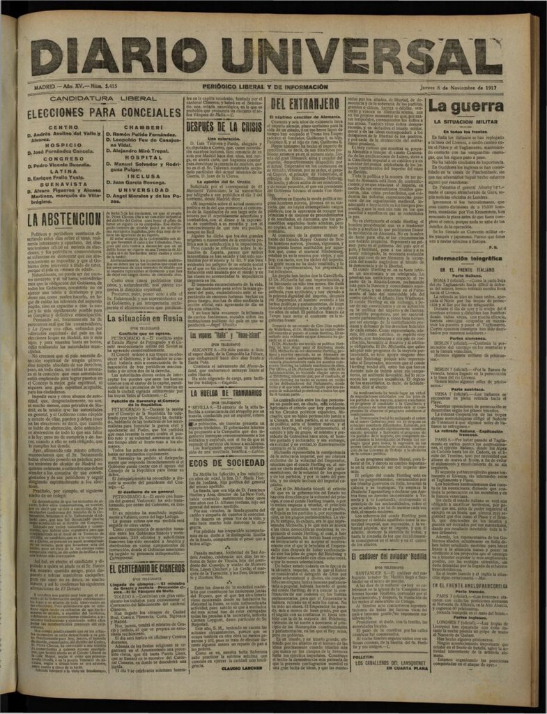Miniatura de Diario Universal del 8 de noviembre de 1917