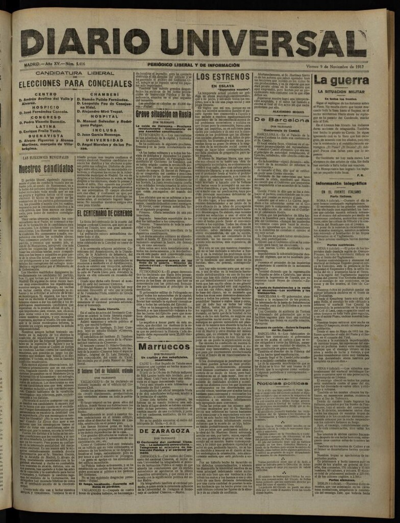 Miniatura de Diario Universal del 9 de noviembre de 1917