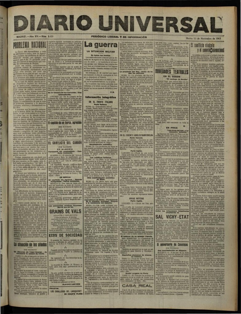 Miniatura de Diario Universal del 13 de noviembre de 1917