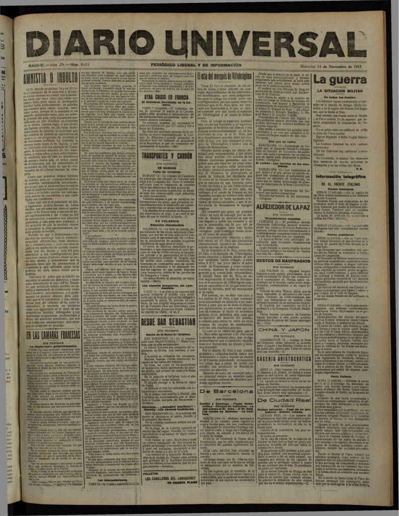 Miniatura de Diario Universal del 14 de noviembre de 1917