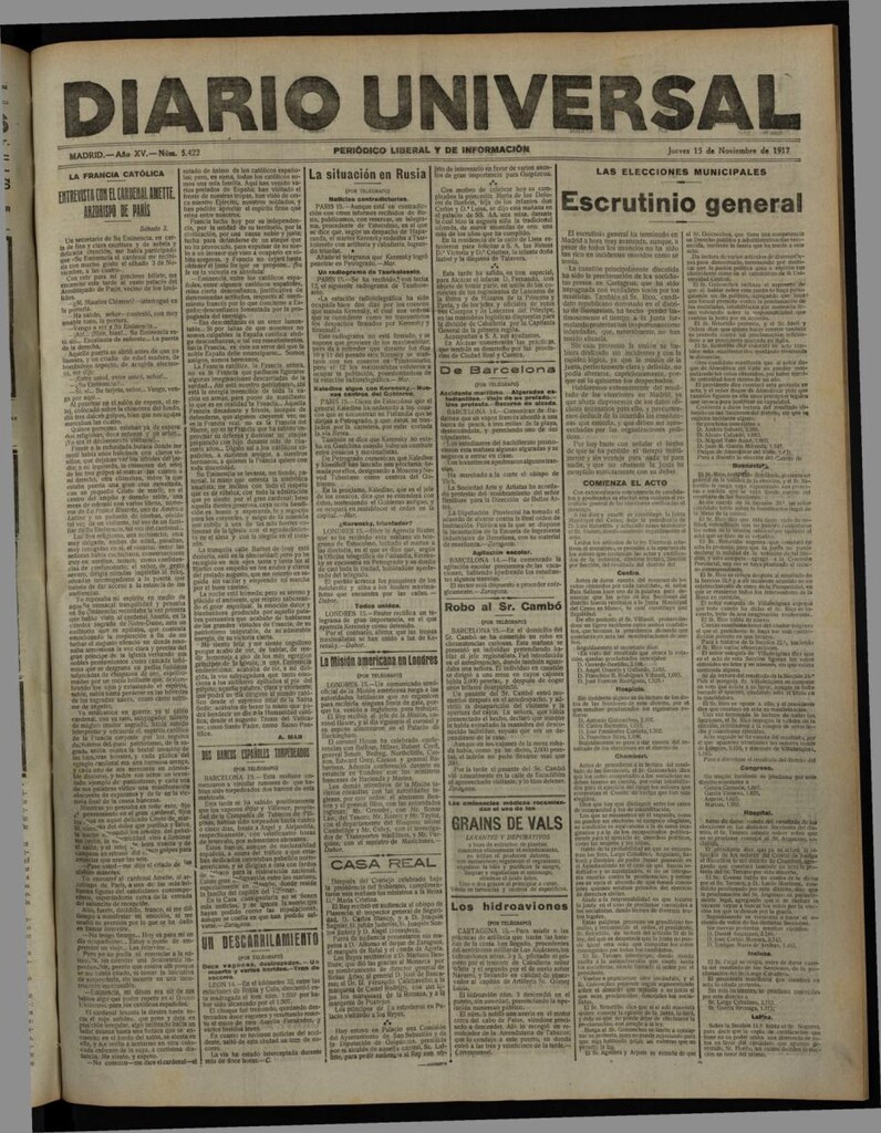Miniatura de Diario Universal del 15 de noviembre de 1917