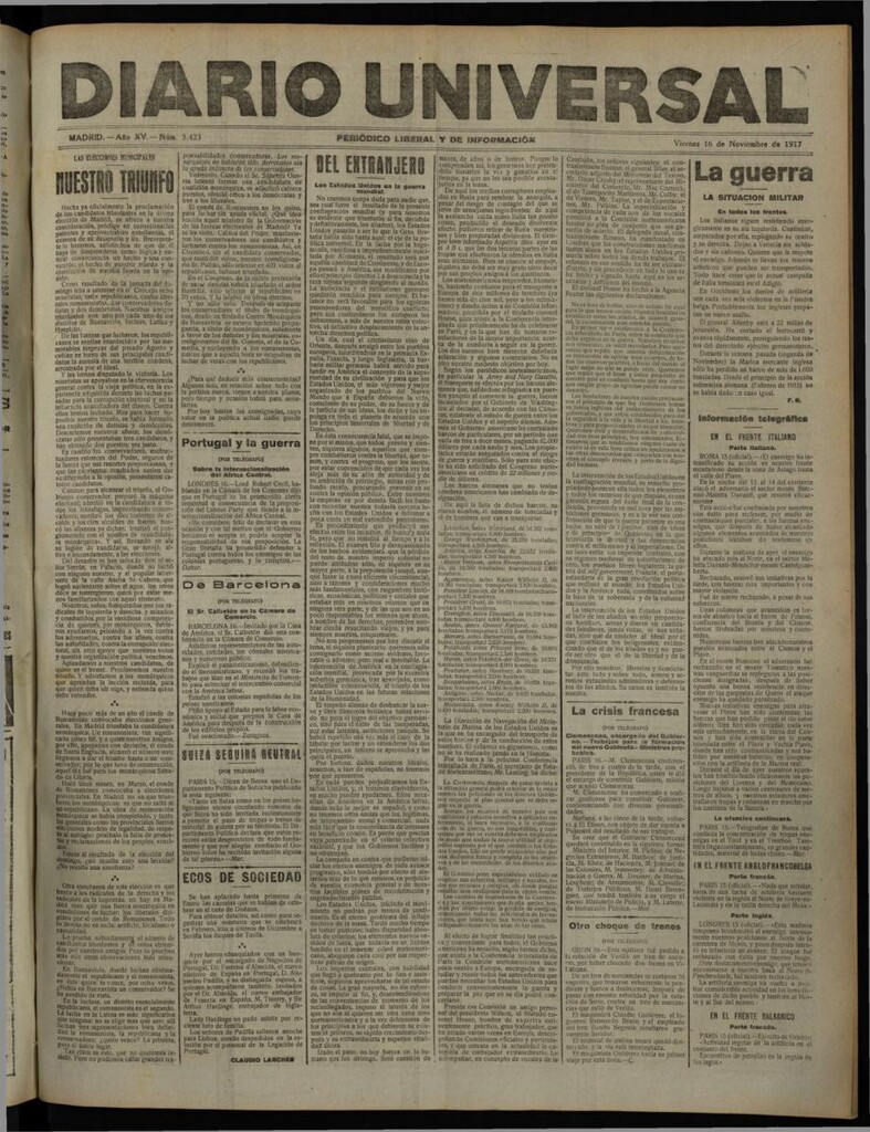 Miniatura de Diario Universal del 16 de noviembre de 1917