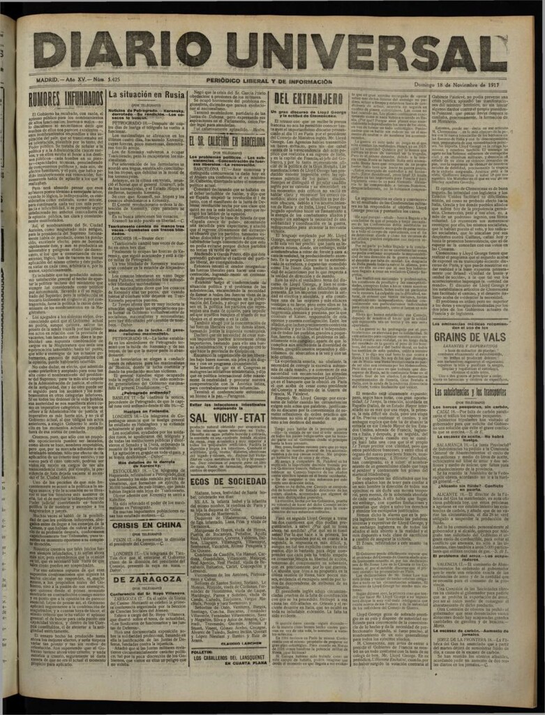Miniatura de Diario Universal del 18 de noviembre de 1917