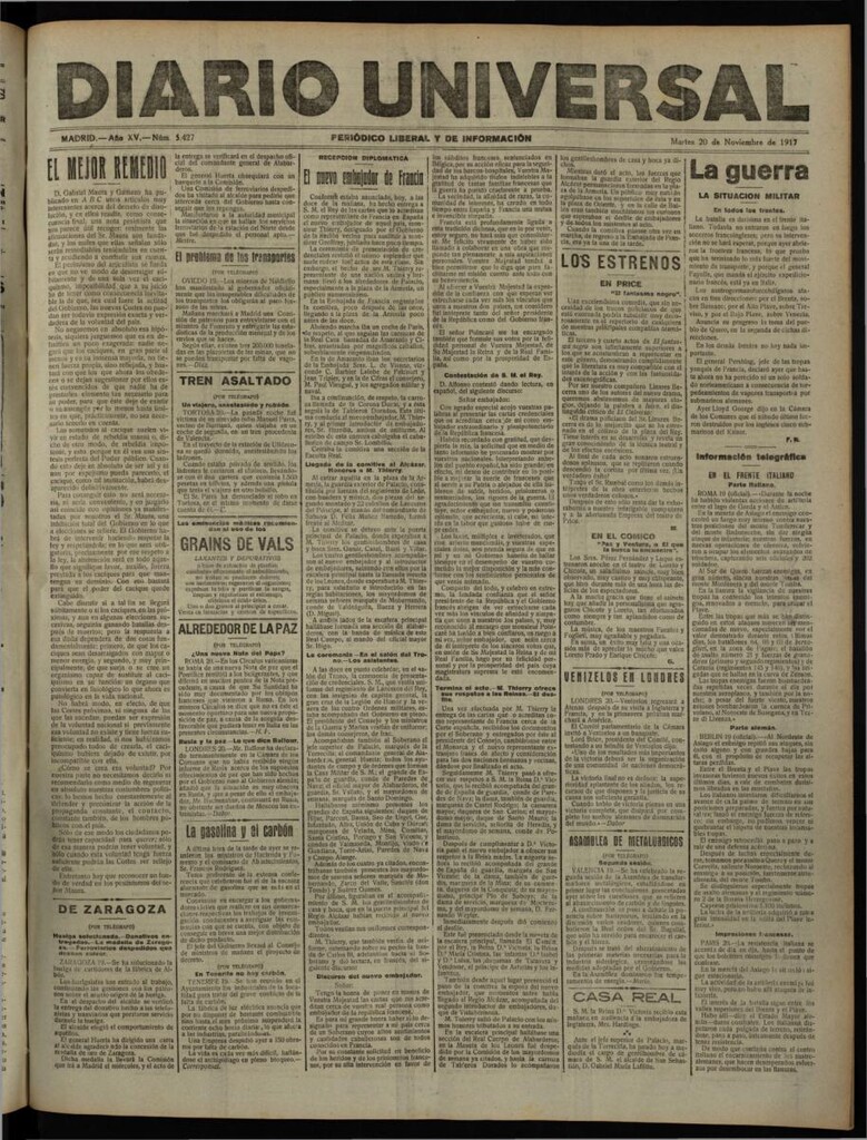 Miniatura de Diario Universal del 20 de noviembre de 1917