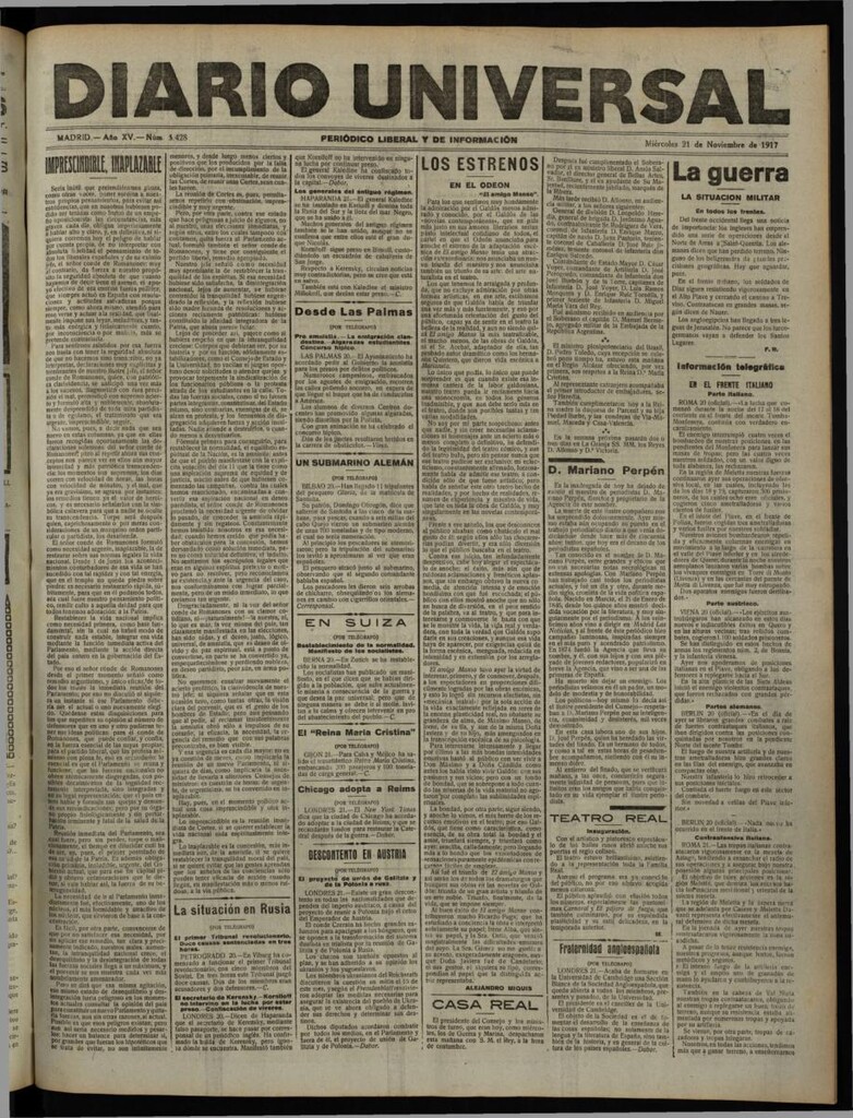 Miniatura de Diario Universal del 21 de noviembre de 1917