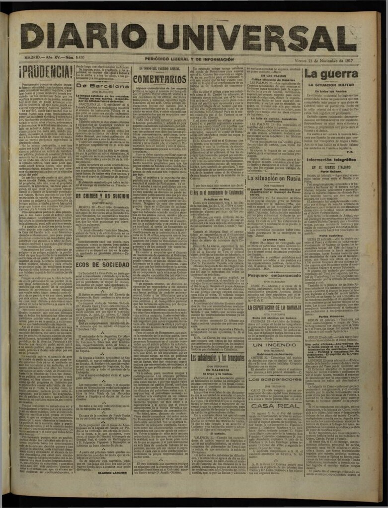 Miniatura de Diario Universal del 23 de noviembre de 1917