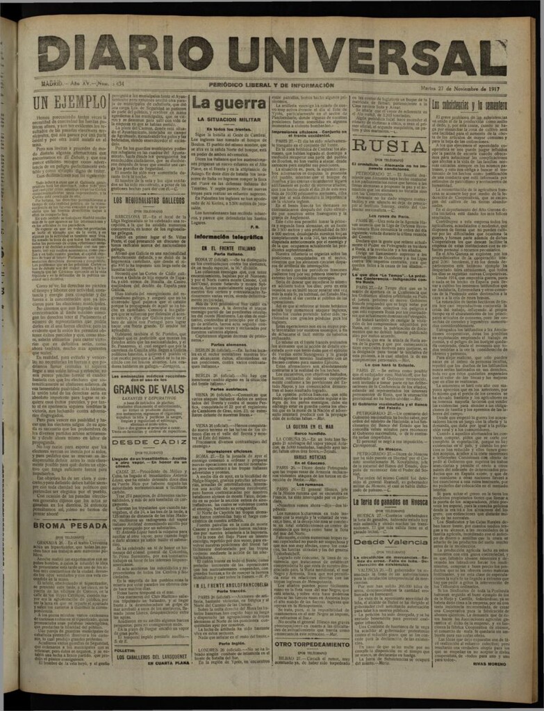 Miniatura de Diario Universal del 27 de noviembre de 1917