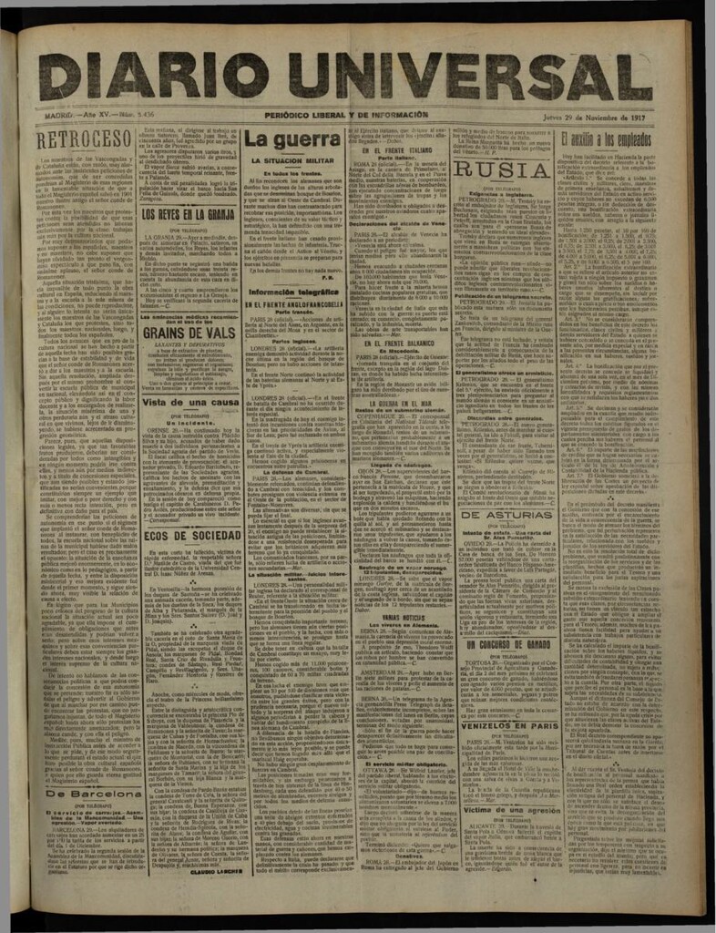 Miniatura de Diario Universal del 29 de noviembre de 1917