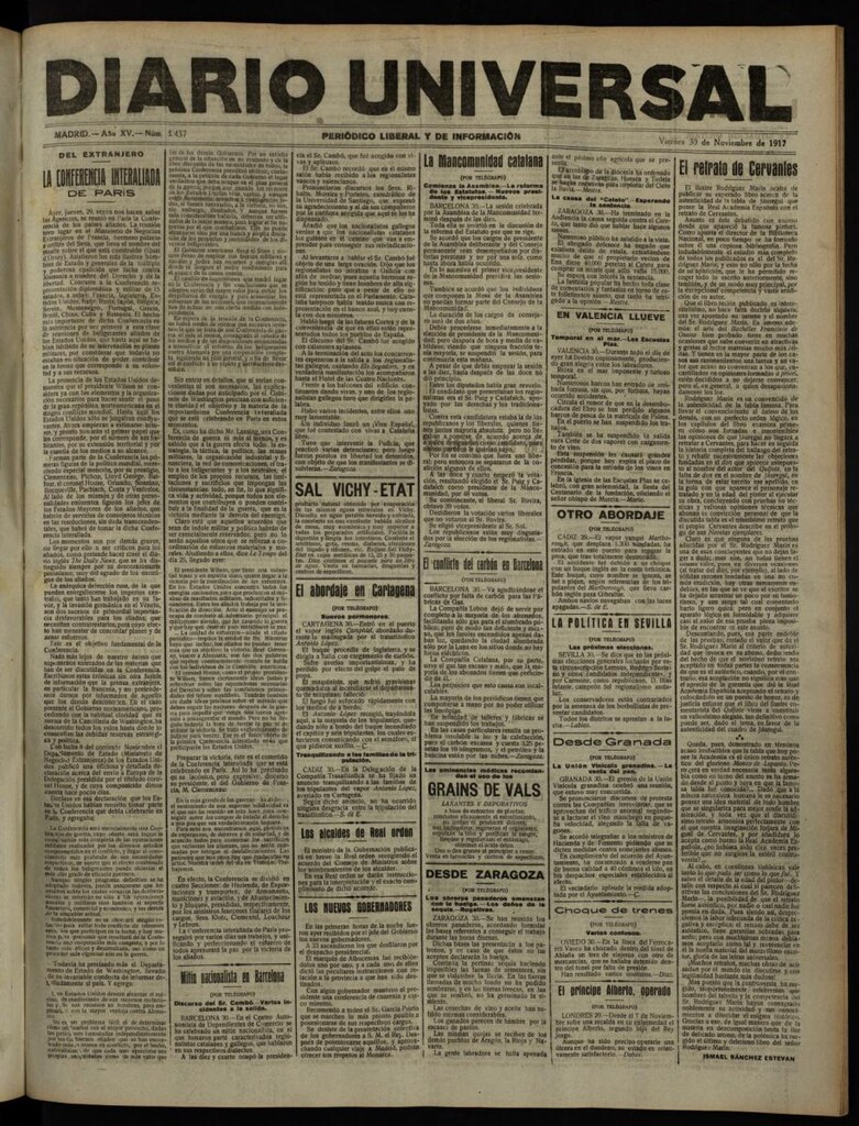 Miniatura de Diario Universal del 30 de noviembre de 1917