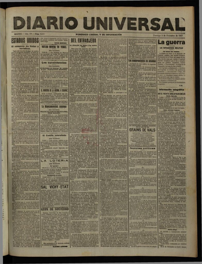 Miniatura de Diario Universal del 2 de diciembre de 1917