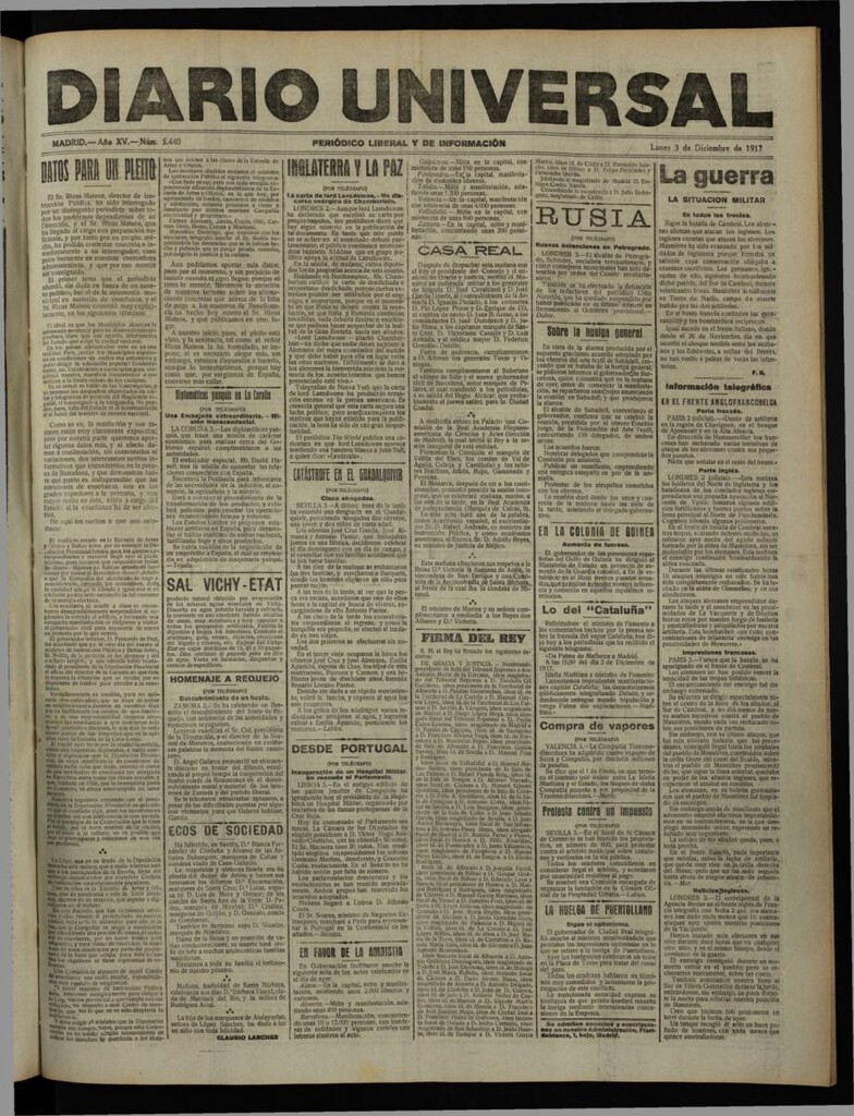 Miniatura de Diario Universal del 3 de diciembre de 1917