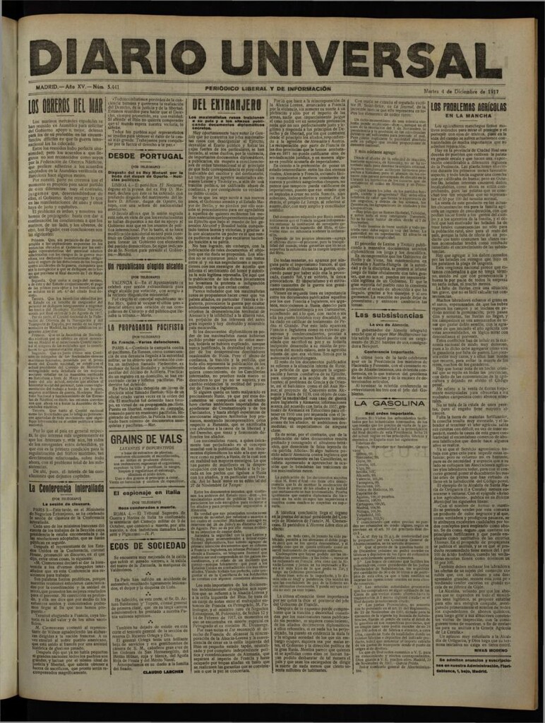 Miniatura de Diario Universal del 4 de diciembre de 1917