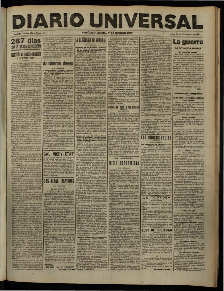 Miniatura de Diario Universal del 10 de diciembre de 1917