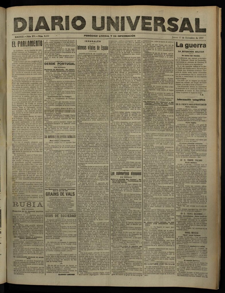 Miniatura de Diario Universal del 13 de diciembre de 1917