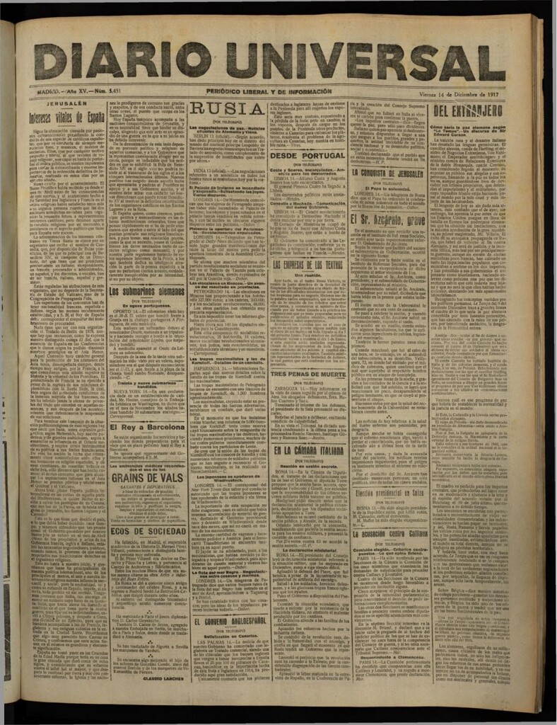 Miniatura de Diario Universal del 14 de diciembre de 1917