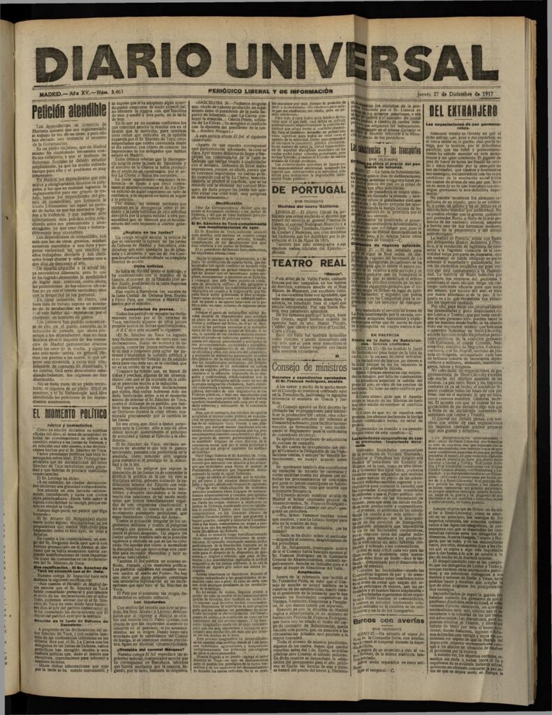 Miniatura de Diario Universal del 27 de diciembre de 1917