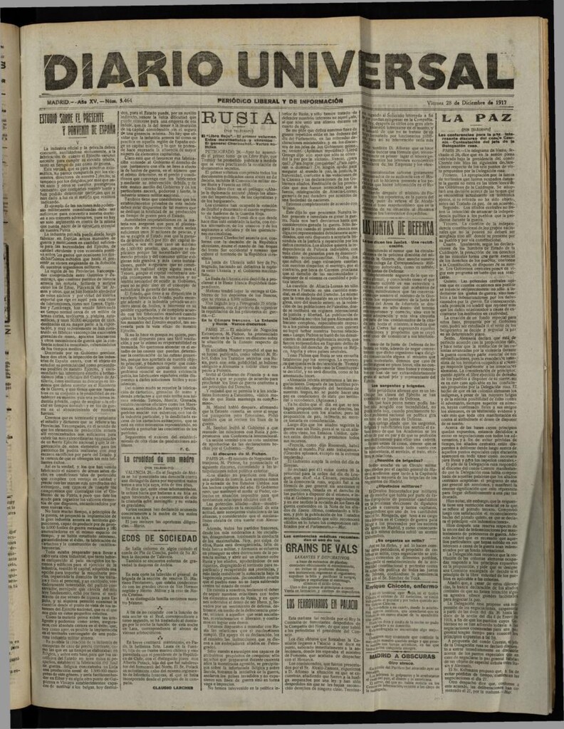 Miniatura de Diario Universal del 28 de diciembre de 1917