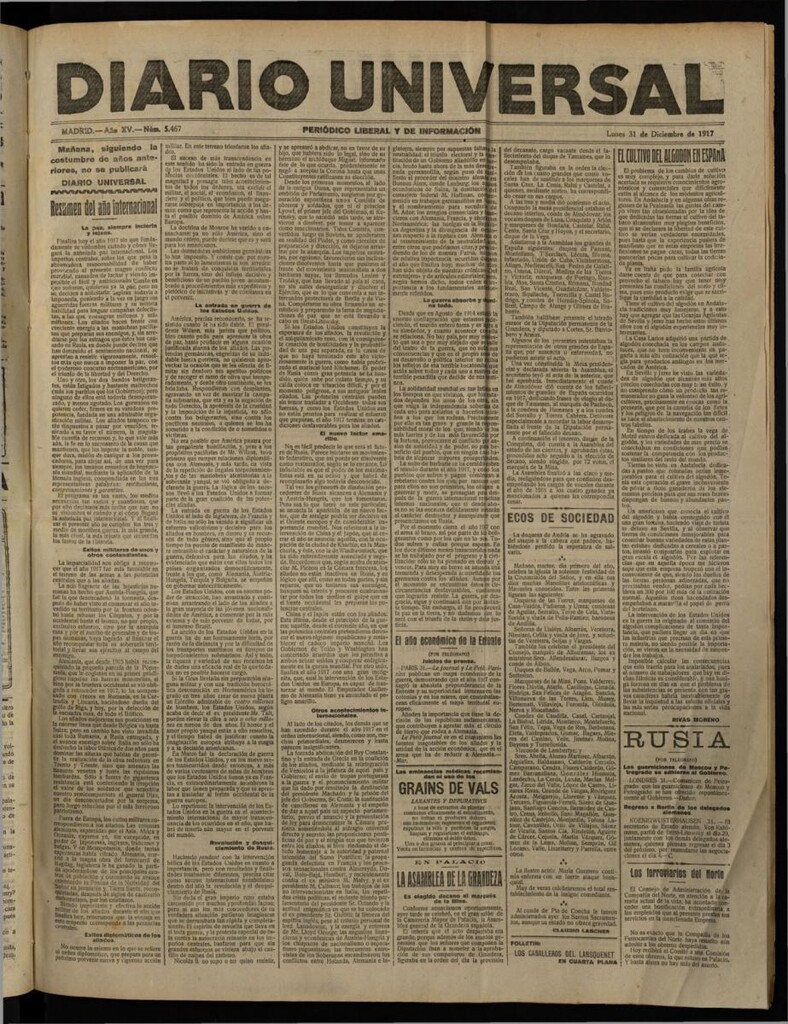 Miniatura de Diario Universal del 31 de diciembre de 1917