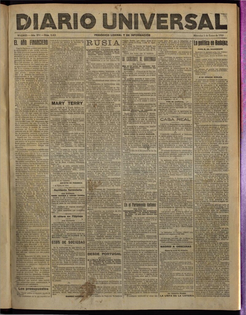 Miniatura de Diario Universal del 2 de enero de 1918