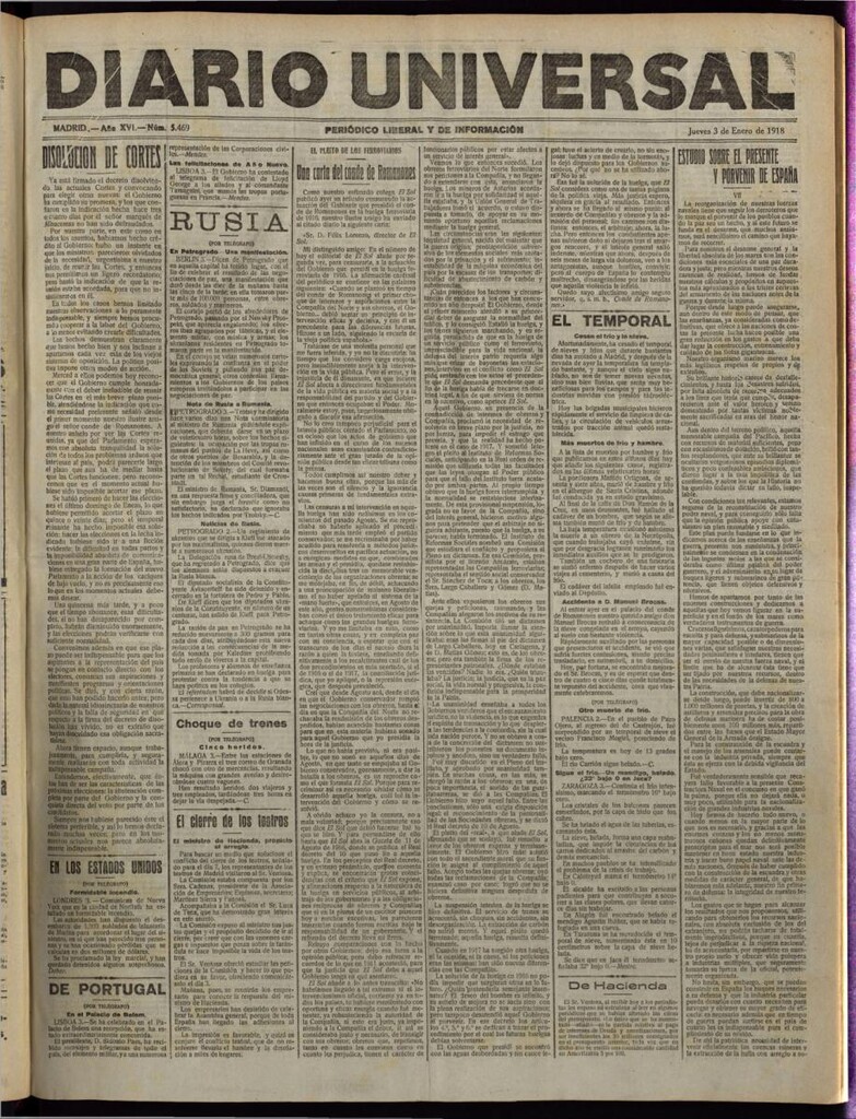 Miniatura de Diario Universal del 3 de enero de 1918