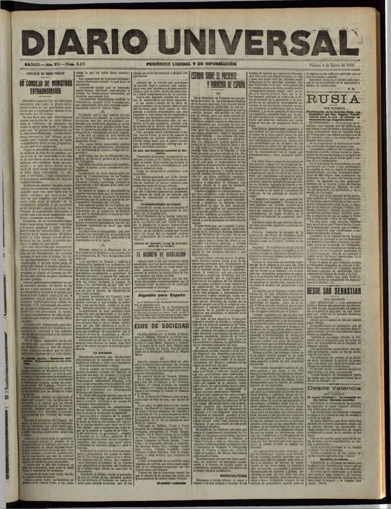 Miniatura de Diario Universal del 4 de enero de 1918