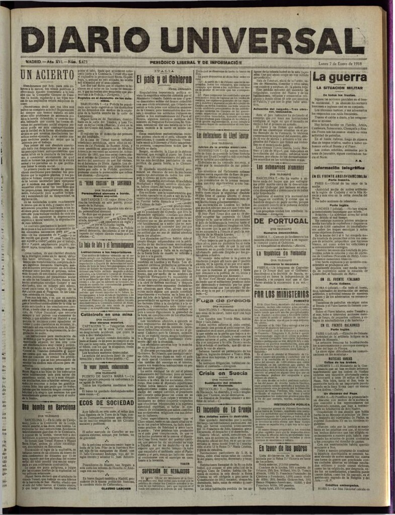 Miniatura de Diario Universal del 7 de enero de 1918