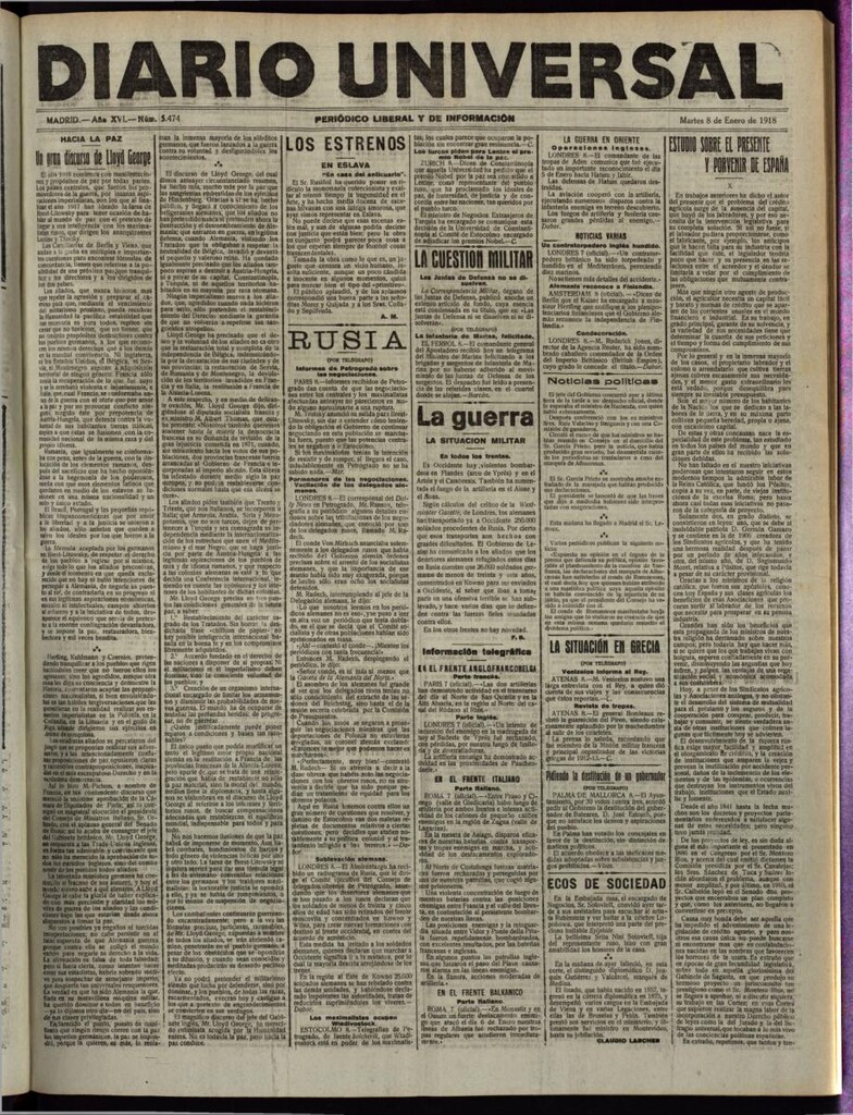 Miniatura de Diario Universal del 8 de enero de 1918