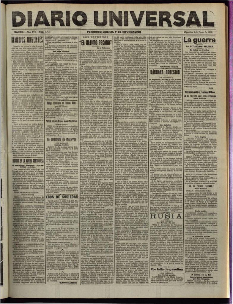 Miniatura de Diario Universal del 9 de enero de 1918