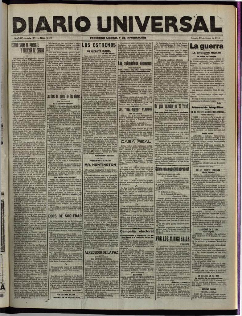 Miniatura de Diario Universal del 12 de enero de 1918