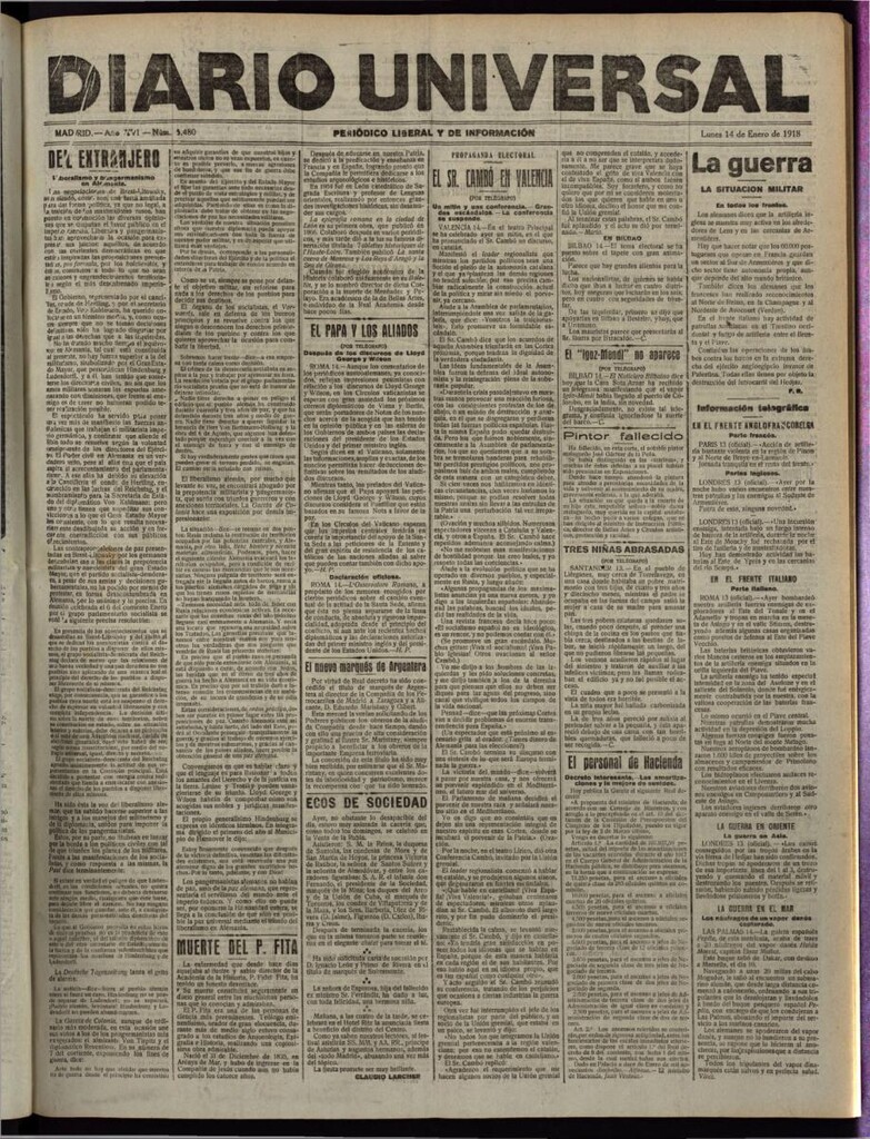 Miniatura de Diario Universal del 14 de enero de 1918