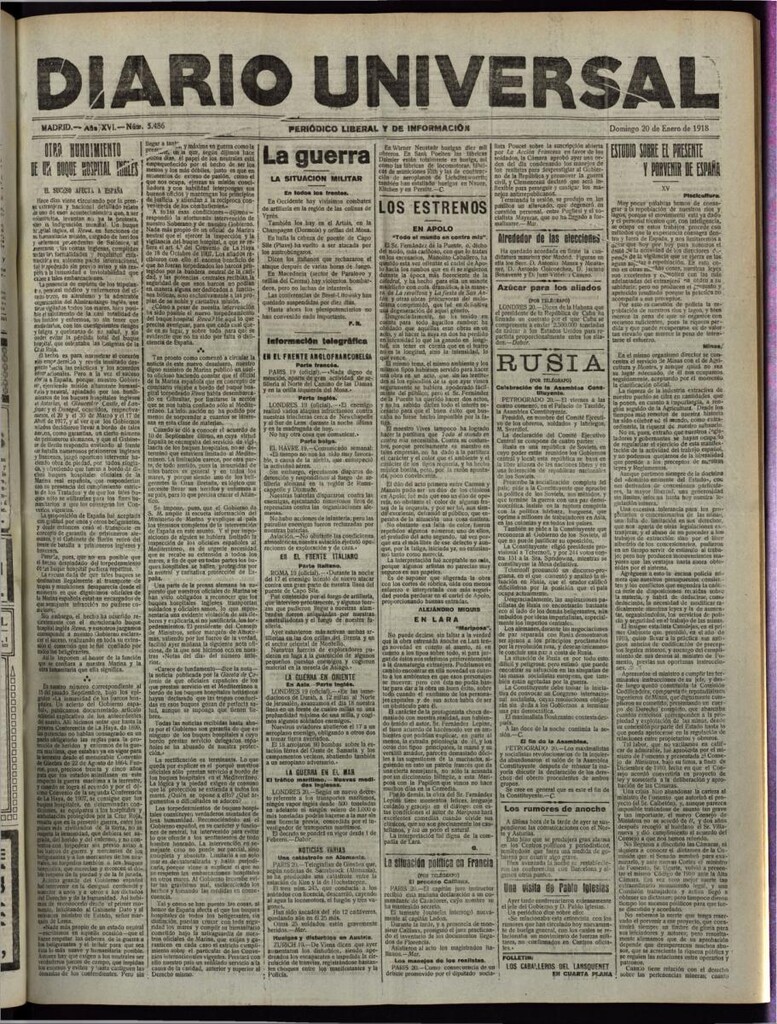 Miniatura de Diario Universal del 20 de enero de 1918