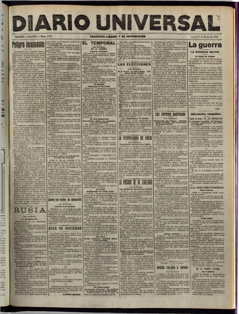 Miniatura de Diario Universal del 21 de enero de 1918