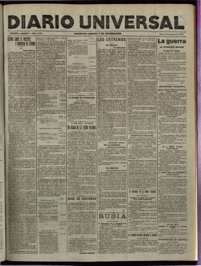 Miniatura de Diario Universal del 22 de enero de 1918