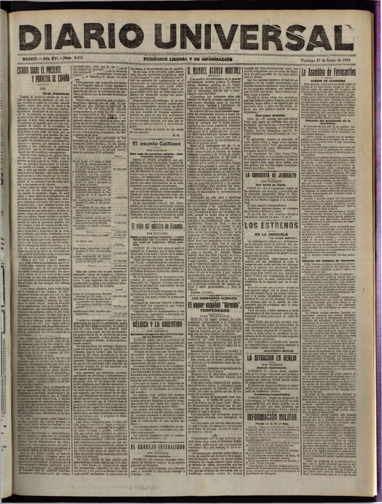 Miniatura de Diario Universal del 27 de enero de 1918