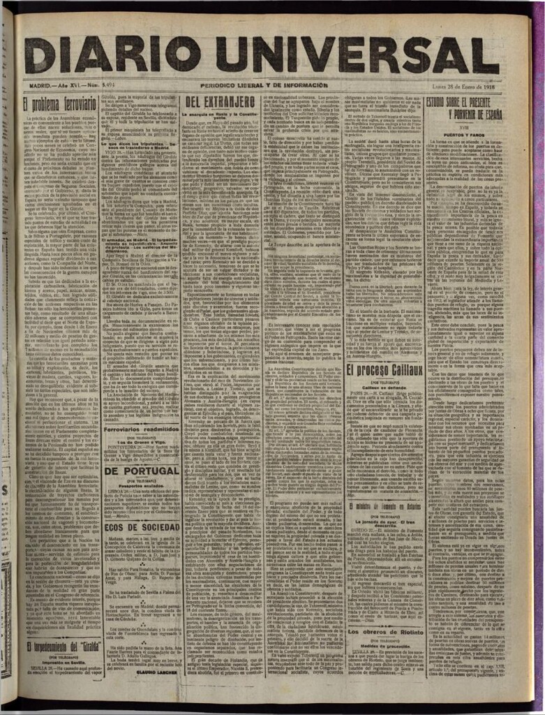 Miniatura de Diario Universal del 28 de enero de 1918