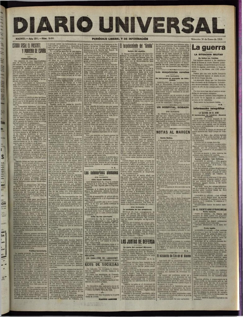 Miniatura de Diario Universal del 30 de enero de 1918