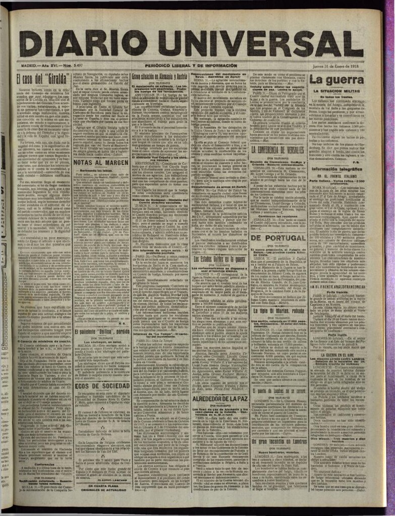 Miniatura de Diario Universal del 31 de enero de 1918