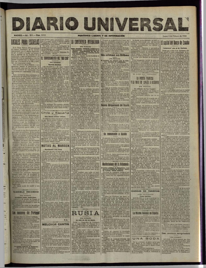 Miniatura de Diario Universal del 4 de febrero de 1918