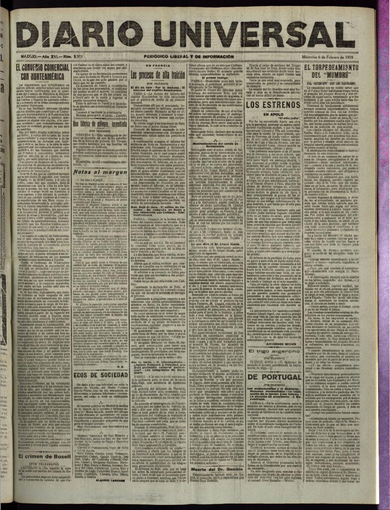 Miniatura de Diario Universal del 6 de febrero de 1918