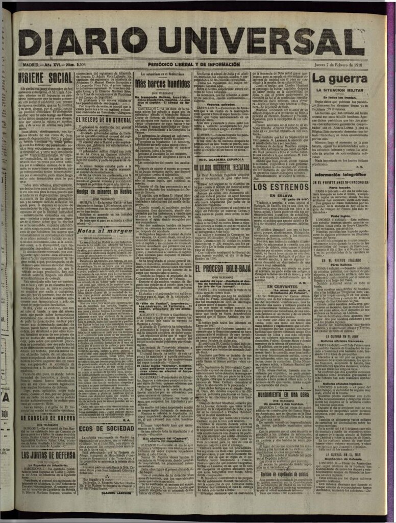 Miniatura de Diario Universal del 7 de febrero de 1918
