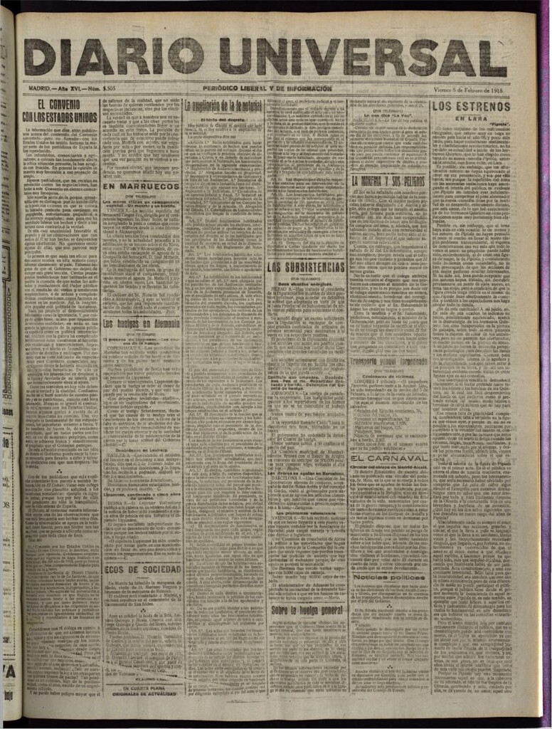 Miniatura de Diario Universal del 8 de febrero de 1918