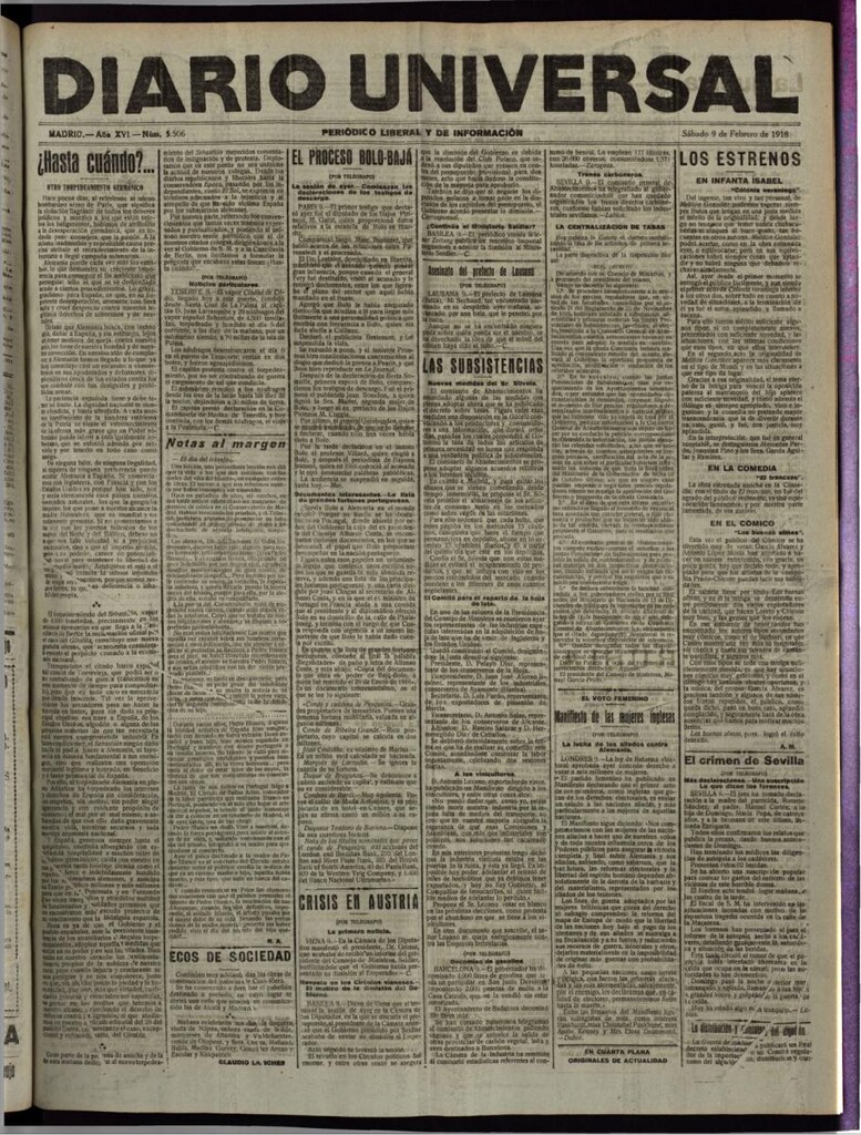 Miniatura de Diario Universal del 9 de febrero de 1918