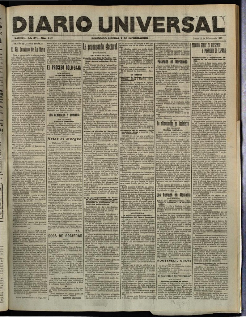 Miniatura de Diario Universal del 11 de febrero de 1918