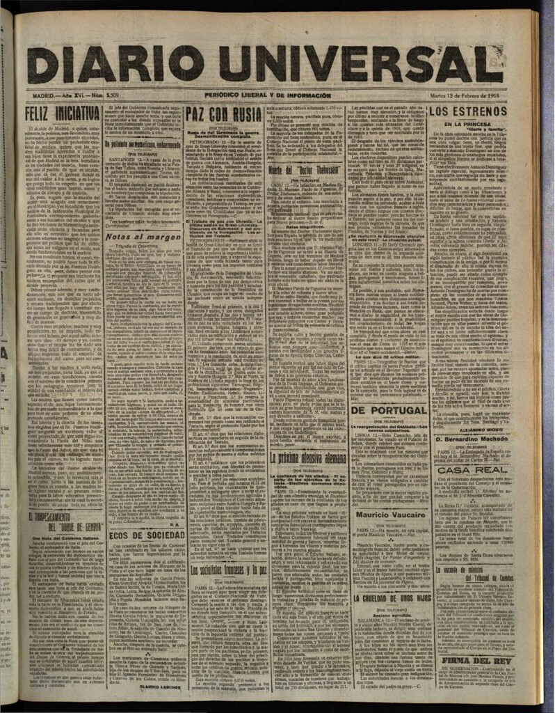 Miniatura de Diario Universal del 12 de febrero de 1918